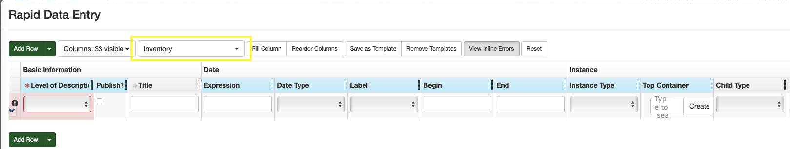 Rapid Data Entry Template
